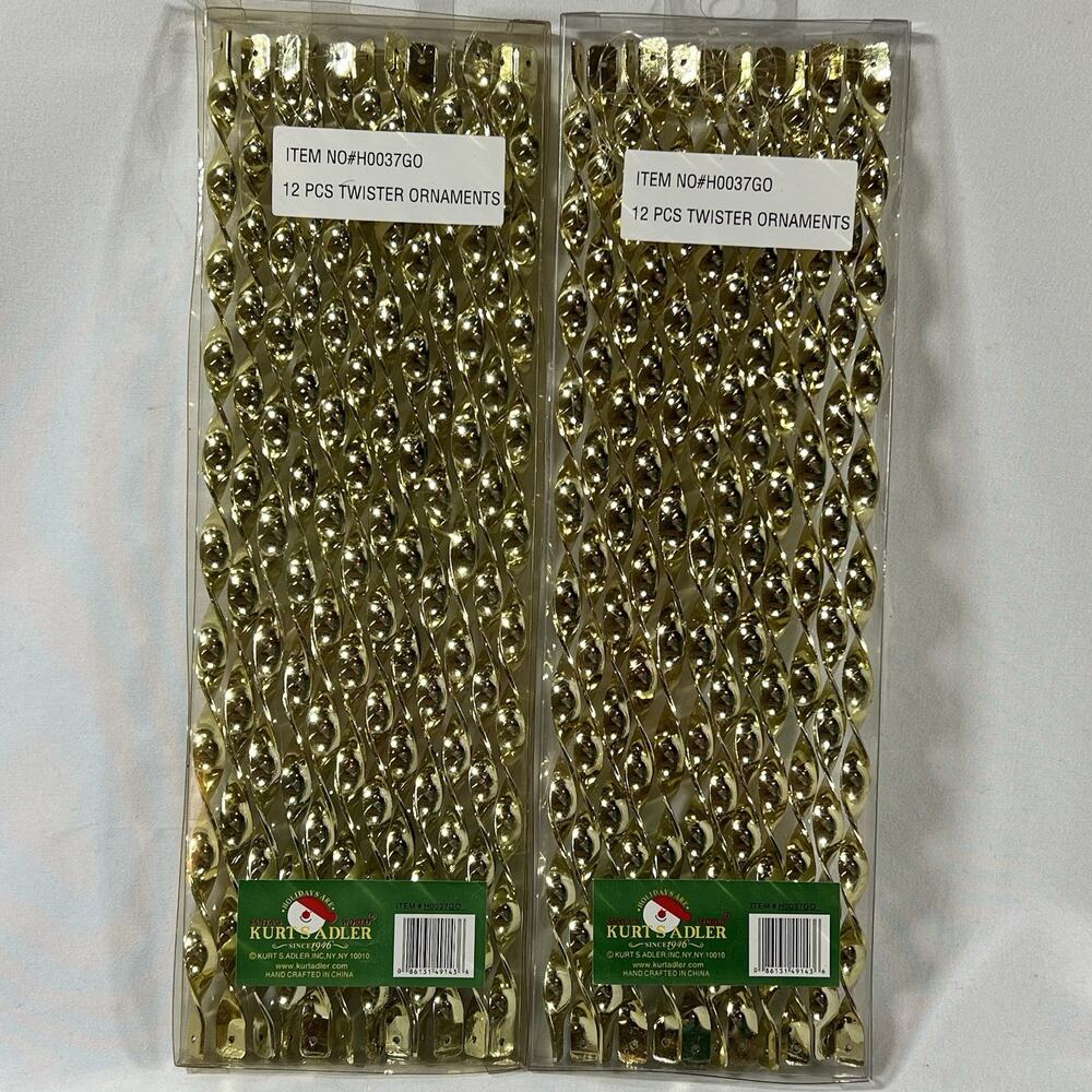 Kurt Adler Christmas Twister Ornaments Icicles GOLD Spiral Decor Set of 24 11.5”